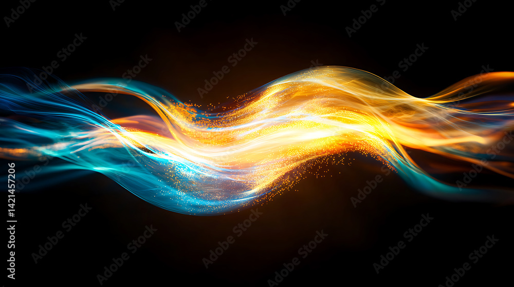 Poster dynamic flow of light waves abstract art digital creation dark background vibrant colors for visual 