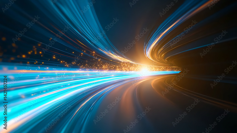 Poster dynamic light trails representing energy and motion abstract digital environment futuristic concept