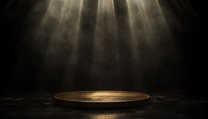 This performance space image features a stage spotlight shining down on a creative concept in a dark environment at its center