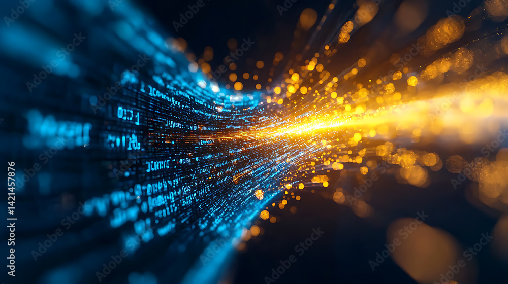 Poster dynamic data stream virtual environment digital art technology abstract concept futuristic viewpoint
