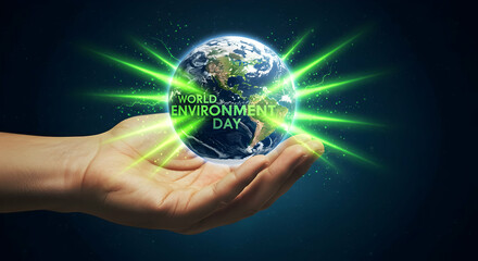 Glowing Earth in Hand for World Environment Day