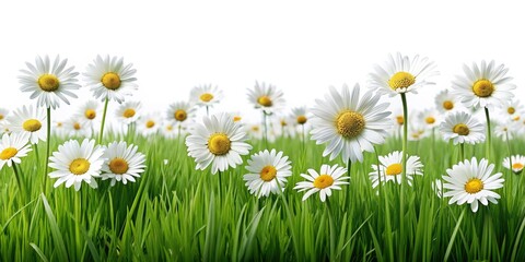 Drone View Spring Daisy Field, Aerial Photography, Blooming Daisies, White Flowers, Green Grass, Forest Meadow, Nature Photography, High Resolution