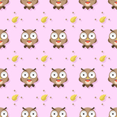 Seamless Pattern Abstract Elements Different Animal Owls Birds Wildlife Vector Design Style Background Illustration Texture For Prints Textiles, Clothing, Gift Wrap, Wallpaper, Pastel