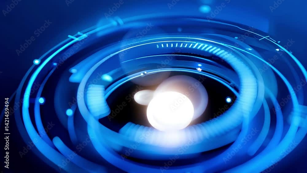 Poster futuristic background of glowing circles and pulses with soft light