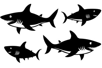 set of shark vector silhouette illustration isolated on white background