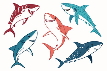 set of shark vector silhouette illustration isolated on white background