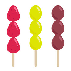 フルーツ飴のベクターイラストセット。素材、果物、屋台、夏祭り