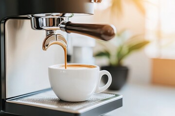Espresso machine pouring coffee into cup (1)