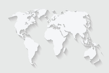 World map isolated on white background with shadow. Vector