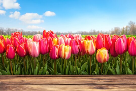 Vibrant tulips in a field