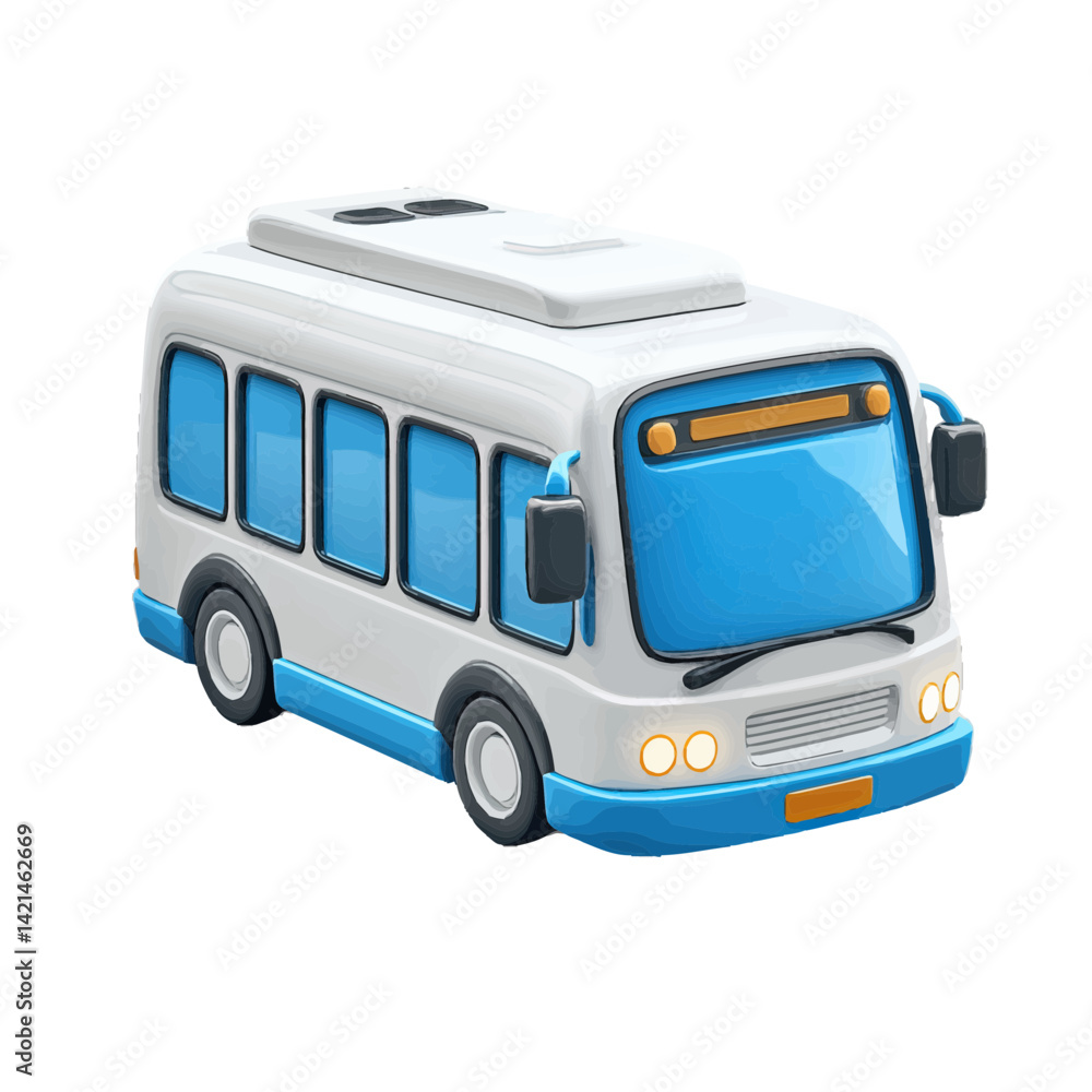 Poster volumetric illustration showcasing a simple bus design with vibrant colors and clean lines suitable 