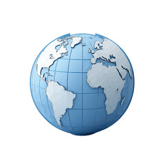 Volumetric globe illustration depicting Earth with detailed continents and oceans in a stunning blue design