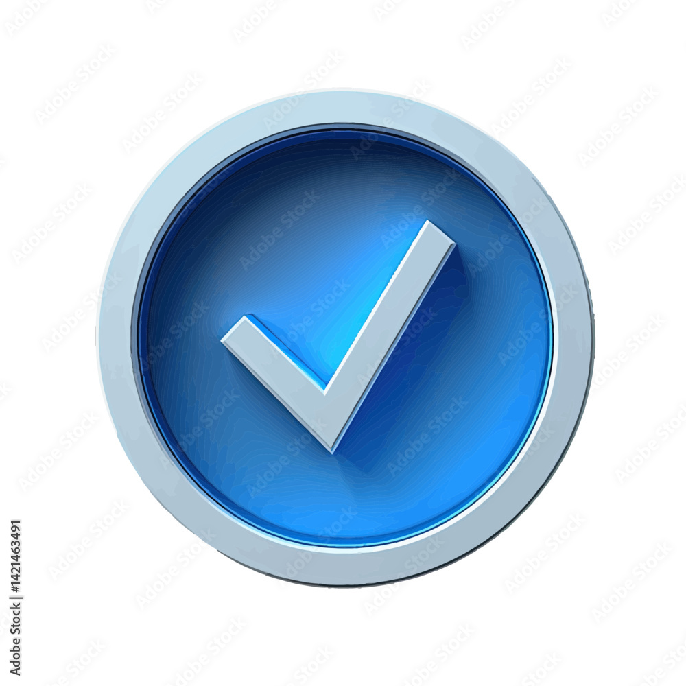 Poster volumetric illustration of a return icon with a check mark in a circular design