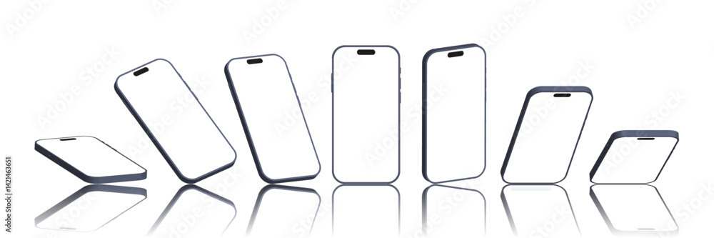 Poster black smartphone mockup with shadow – front, side, 3d perspective views | device ui ux vector templa