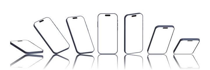 Black Smartphone Mockup with Shadow – Front, Side, 3D Perspective Views | Device UI UX Vector Templates