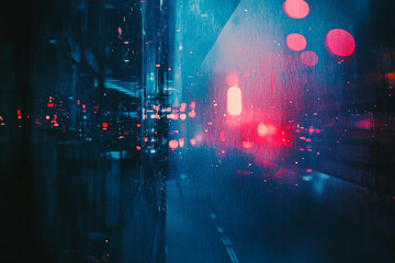Fototapeta premium Night city lights blurred motion abstract urban scene rain streaks