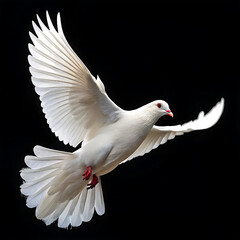 Obraz premium white dove on black background, Dove in Flight Isolated on Black Background