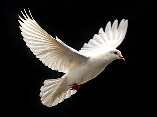 Obraz premium white dove on black background, Dove in Flight Isolated on Black Background