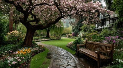 Blooming garden path