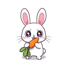 Cute White Rabbit Holding an Orange Carrot Cartoon Art Illustration