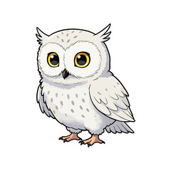 Adorable Cartoon White Owl with Large Yellow Eyes Vector Illustratio
