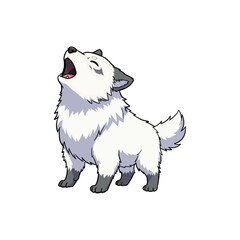 Howling Cartoon Wolf Pup with White and Gray Fu