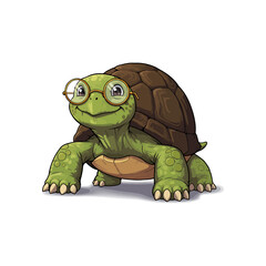 Cartoon Green Turtle Wearing Glasses Illustration
