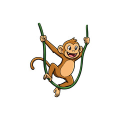 Happy Cartoon Monkey Sitting on a Green Swing Illustration
