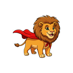 Cartoon Lion Wearing a Superhero Red Cape Illustration