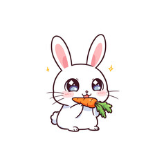Cute White Rabbit Holding an Orange Carrot Cartoon Art Illustration