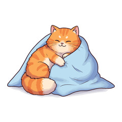 Cute cartoon Cat Snuggled in a Soft Peach Blanket Illustration