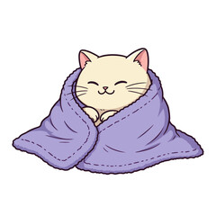 Cute cartoon Cat Snuggled in a Soft Peach Blanket Illustration
