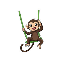 Happy Cartoon Monkey Sitting on a Green Swing Illustration