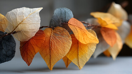 Obraz premium Delicate Autumn Leaves in Various Colors on a Natural Background