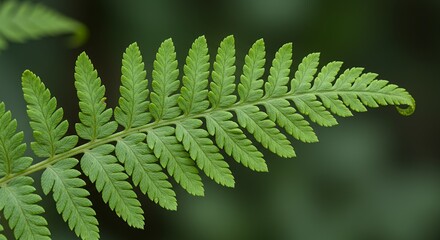 Detailed Botanical Real Shot of a Green Fern Frond Focusing on Intricate Frond Details for Nature Illustrations and Botanical Studies and Garden Decor