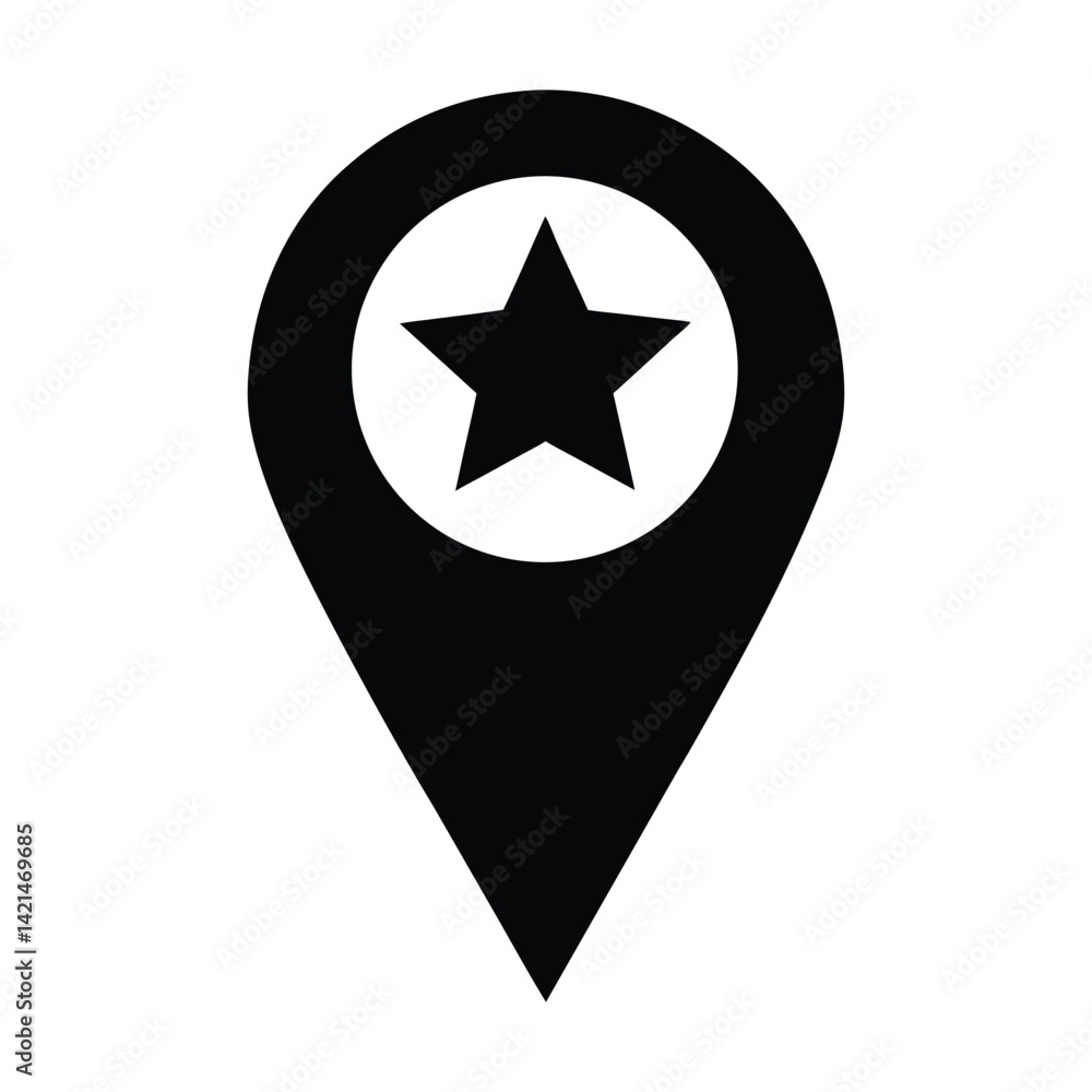 Poster Black Star Location Map Pointer Icon
