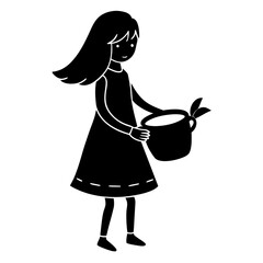 girl with a pot vector silhouette illustration isolated on white background