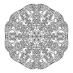 Black ethnic hand drawn mandala vector illustration for adult coloring books, henna and cover design
