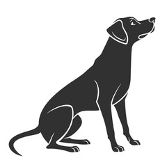 Dog silhouette illustration isolated on white background. Sitting dog flat black illustration