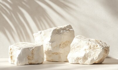 Three light beige rocks on a light beige surface