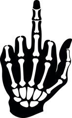 Skeleton Hand Middle Finger Gesture, Black & White Silhouette, Bone Anatomy, Horror