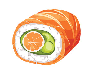 Salmon Sushi Roll - Vector Illustration
