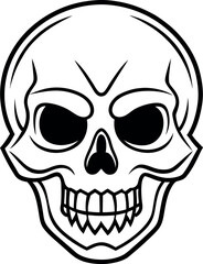 Fototapeta premium Skull Outline, Black and White Drawing, Skeleton Head, Horror Theme, Halloween Icon