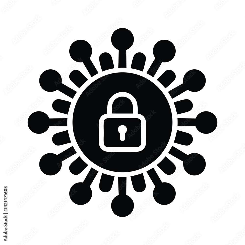 Poster network security icon padlock protected data