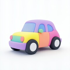 Minimalist 3D icon of a colorful pastel toy car with smooth rounded edges, designed in soft gradient shades on a white background. Perfect for kid-friendly or playful content.