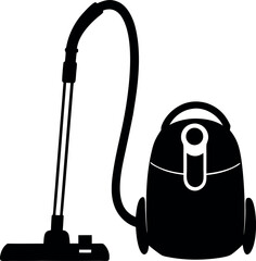 Vacuum Cleaner Silhouette Isolated on White Backdrop, Home Cleaning Tool Black Shape