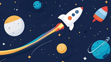Rocket Ship Adventure Through the Cosmos: A Colorful Journey Among Planets and Stars
