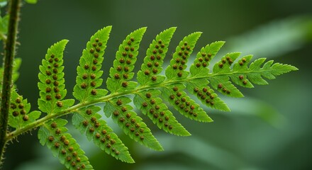 Detailed Close Up Of Fern Pteridium Aquilinum Frond Showcasing Frond Shape and Spore Sacs In A Natural Green Botanical Environment Perfect For Decoration