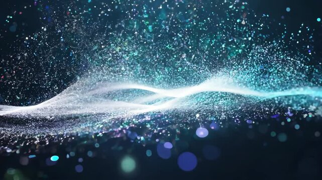 Magic blue light streaks like liquid stars form a fiber optics design pattern
