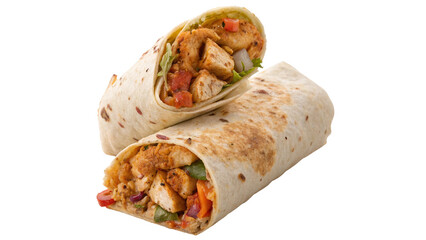 Chicken pratha roll isolated on transparent background